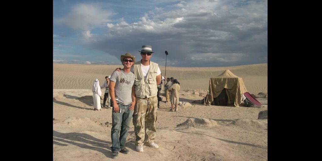 Film Connection mentor director producer Sean McCarthy and film student on set in desert