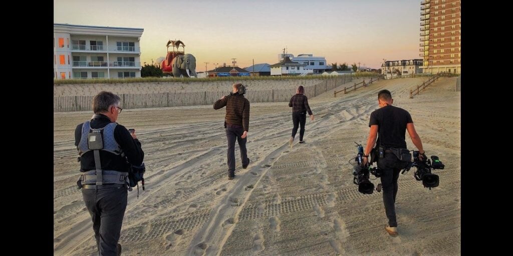 Film Connection graduate Joe Paciotti and crew on location for HGTV's House in Hurry in 2019